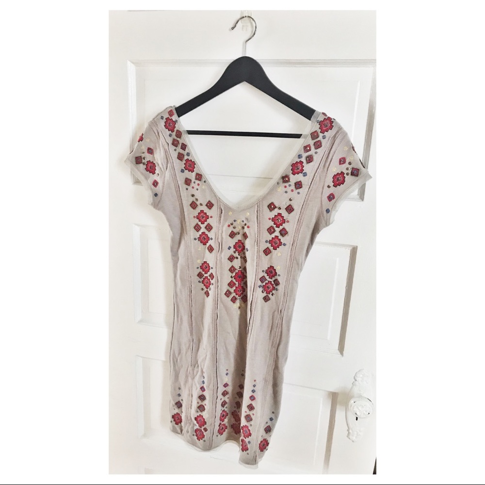 Embroidered Free People Deep V Tunic